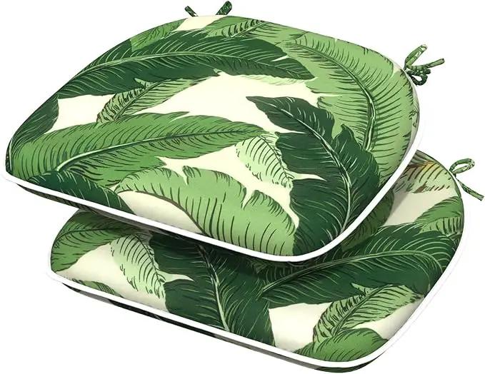 Indoor/Outdoor Chair Cushions 16x17 Inch, Patio Chair Cushions with Ties, All Weather Seat Cushions for Patio Furniture Home Garden Chair Use, Set of 2, Swaying Palms Green by GreenHaven Gardens
