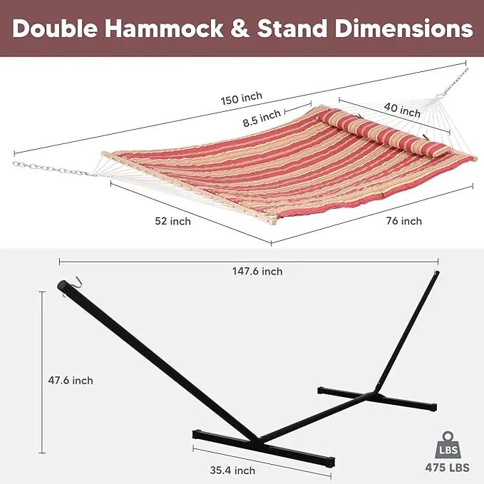 SUNCREAT Hammocks Portable Hammock with Stand, Hammock with Stand 2 Person Heavy Duty for Bedroom, Backyard, Patio, Balcony, Red Stripe by GreenHaven Gardens