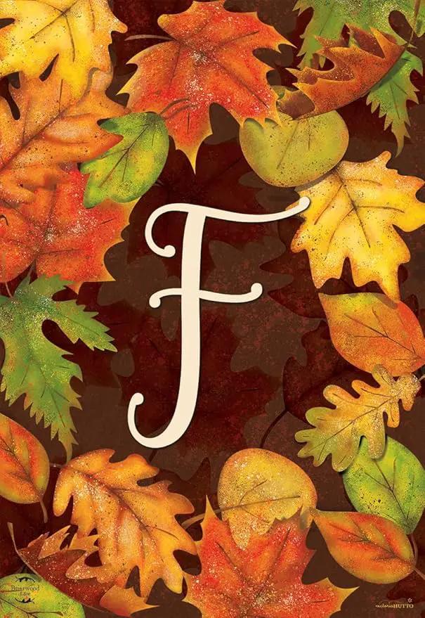 Briarwood Lane Fall Leaves Monogram Letter F Garden Flag by GreenHaven Gardens