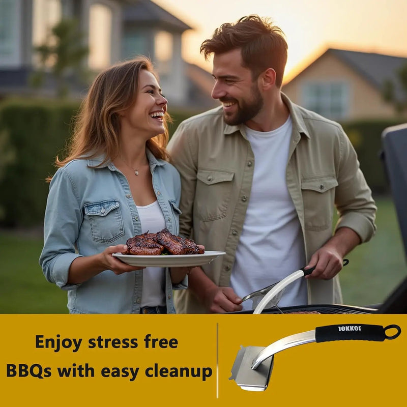 Grill Brush Bristle Free,Long Handle Steam Grill Brush for Outdoor Grill,BBQ Safe Grill Cleaner Brush,Includes 2 Replaceable Heads for Easy Grill Maintenance Black by GreenHaven Gardens