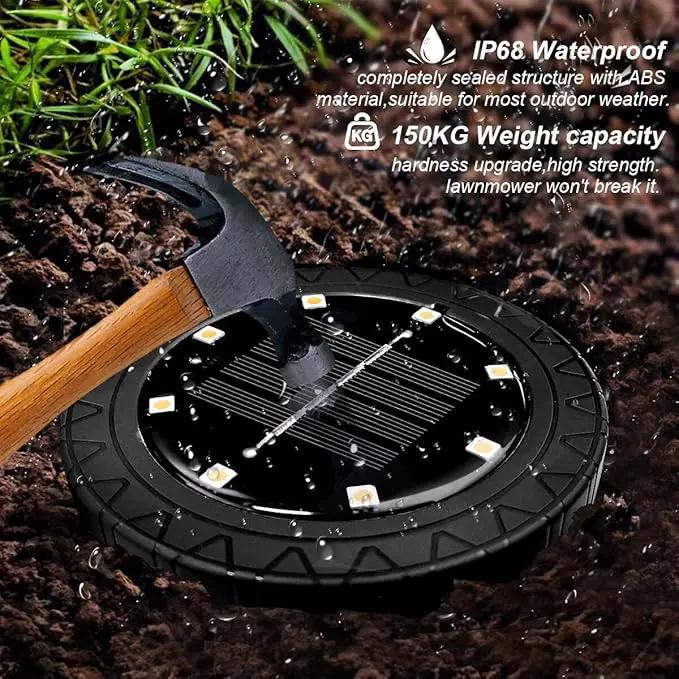 Solar Powered 8 Pack Outdoor LED Disk Lights - IP68 Waterproof, Non-Slip, Wear-Resistant Pathway Lights (Warm White) by GreenHaven Gardens