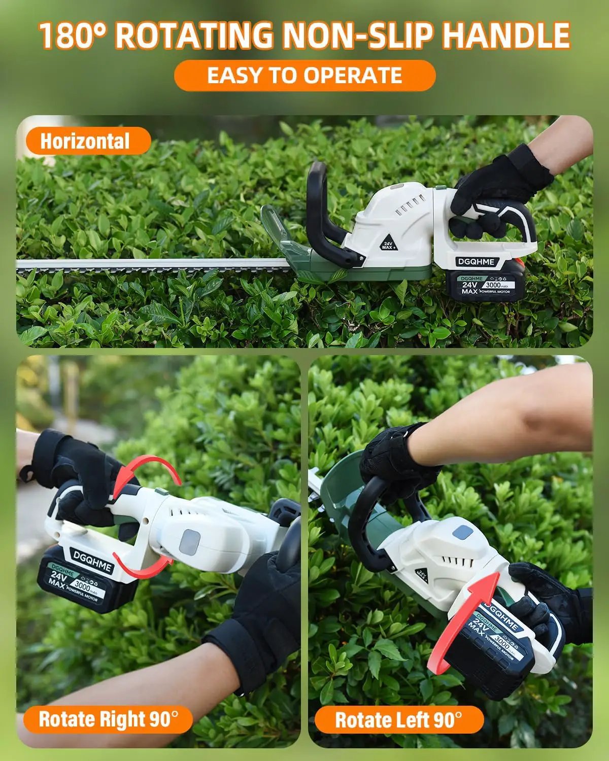 20" Hedge Trimmer Cordless with Battery,Electric Bush Trimmer,Lightweight Hedge Trimmers,3000RPM 180°Rotatable Head,3/4''Blade Gap Cordless Hedge Trimmer by GreenHaven Gardens