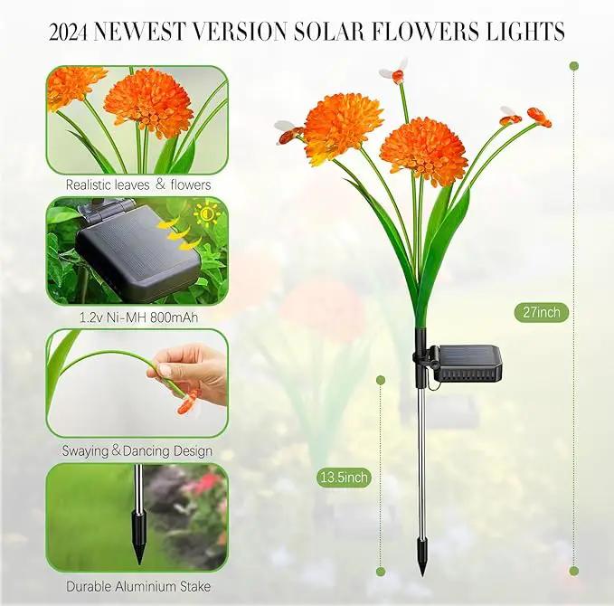 Solar Garden Lights, 6 Pack Swaying Bee Lights With Flowers, Waterproof Firefly Lights Outdoor for Garden Patio Yard Pathway Decoration, Gifts for Women Mother's Day by GreenHaven Gardens