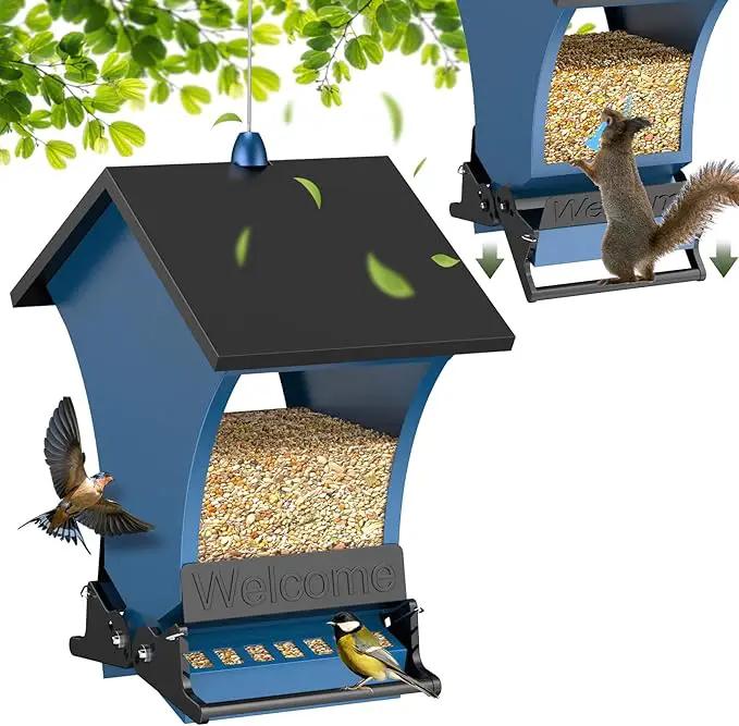 Wildpark Squirrel Proof Bird Feeders for Outdoors, 5LB Metal Hanging Feeders, Large Wild Feeders for Cardinals, Chickadees, Durable Backyard Feeders -One in Blue by GreenHaven Gardens