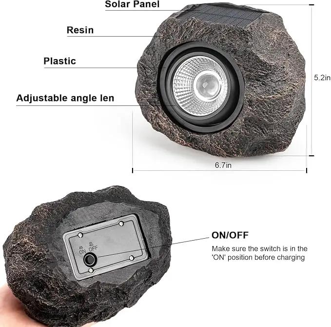 Solar Rock Lights, 2 Pack Outdoor Decorative Garden Spotlights for Pathway, Walkway, Yard, Landscape, Patio (Dark Brown) by GreenHaven Gardens
