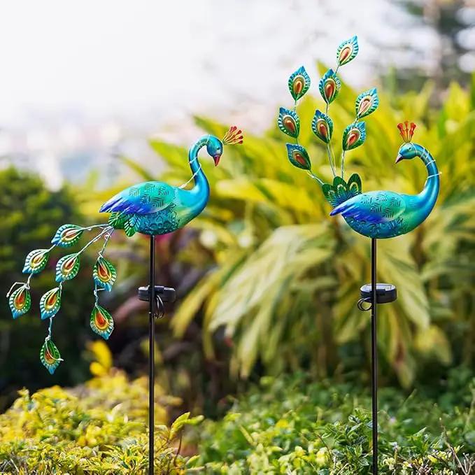 VEWOGARDEN 2 Pack Solar Stake Lights Outdoor Waterproof Metal Peacock Solar Lights for Yard Garden Patio Pathway Walkway, Blue by GreenHaven Gardens