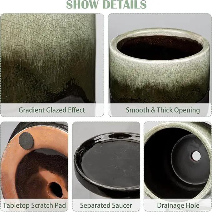 Oairse Ceramic Pot for Plants - 5.5 inch Small Planter with Drainage Hole and Saucers - Gradient Black Outdoor Indoor Flower Pot for Succulent, Cactus, Snake Plant, Herb by GreenHaven Gardens