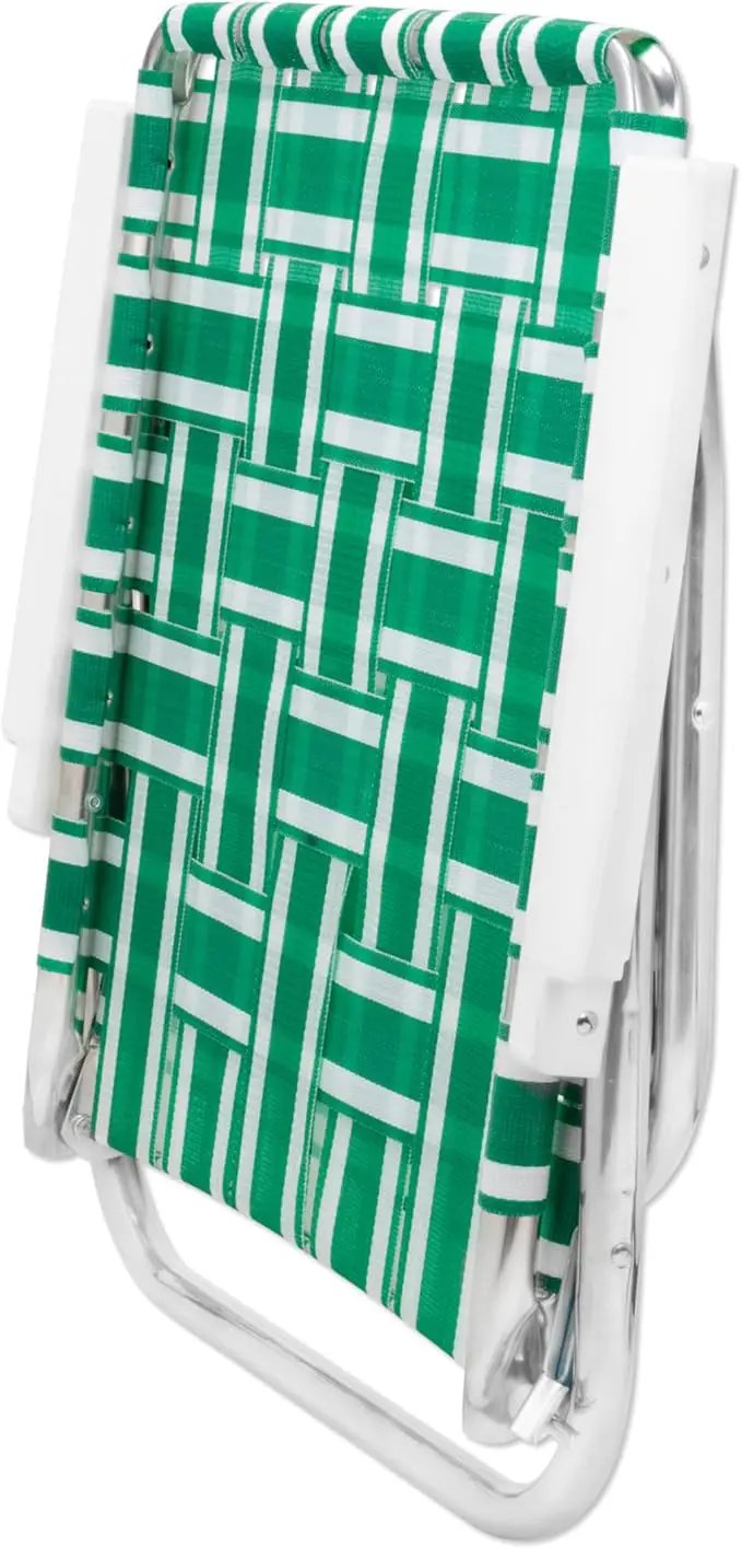 Lawn Chair USA Folding Aluminum Outdoor Patio Lawn Chair | Heavy-Duty Webbed Chairs for Camping, Sports, Beach, Yard & Tailgating | Lightweight Portable | High Back Beach Chair- Green & White Stripe by GreenHaven Gardens