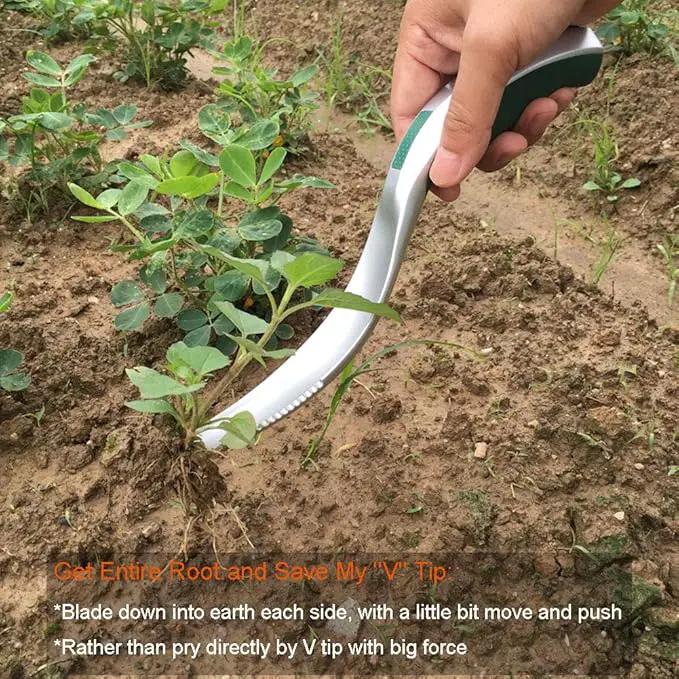 One-Piece Aluminum Gardening Weed Tools, Hand Garden Weeder Tool, Ergonomic Handle Best Weeding Tool, Weed Pull Tool with Serrated Edge, Grass Removal Tool by GreenHaven Gardens
