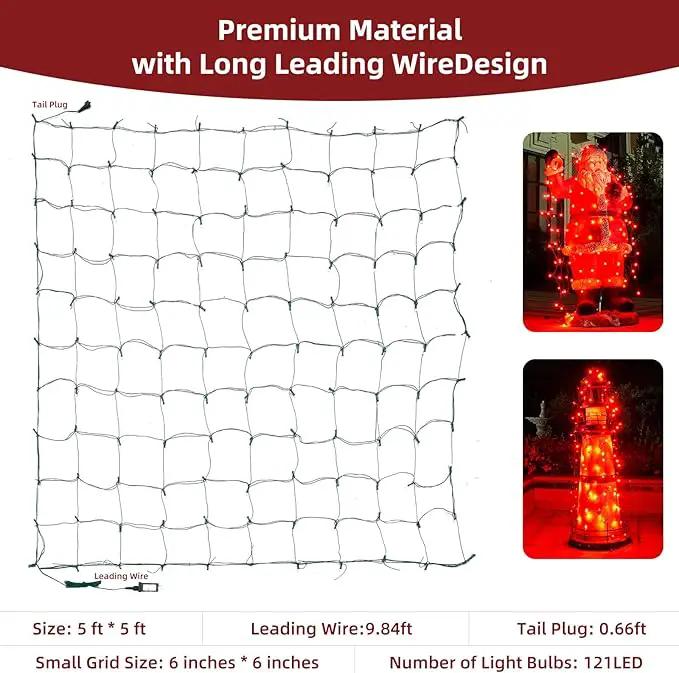 Led Net Lights Christmas Lights Outdoor Red Christmas Net Lighting with 121Led Mini Globe Lights 5ftx5ft, Outdoor Indoor Fairy Mesh Net Lights for Christmas Trees, Bushes, Shrubs Decorations by GreenHaven Gardens