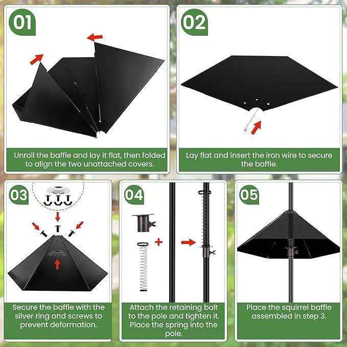 Bird House Pole, 95 Inch Heavy Duty Bird Feeder Pole Mount Kit for Outdoors, Adjustable Feeding Stand, with 2-Hooks, Metal Squirrel Baffle and 5-Prong Base, for Birds Watching by GreenHaven Gardens