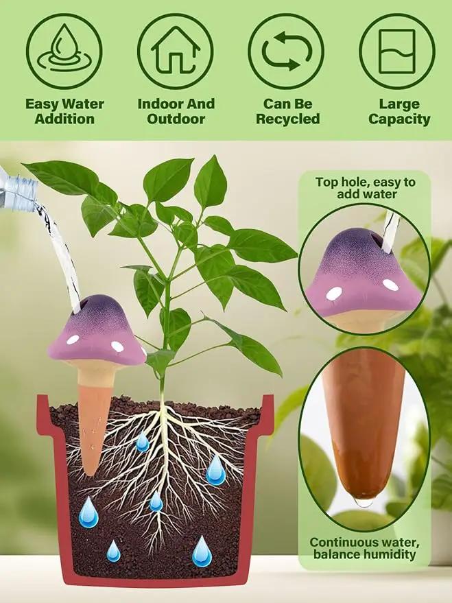 Kalolary 4Pcs Plant Watering Globes, Self Watering Spikes Terracotta Drip Water Stakes Irrigation Watering Bulbs for Pot, Indoor, Outdoor, Vacation (Gradient Mushroom) by GreenHaven Gardens