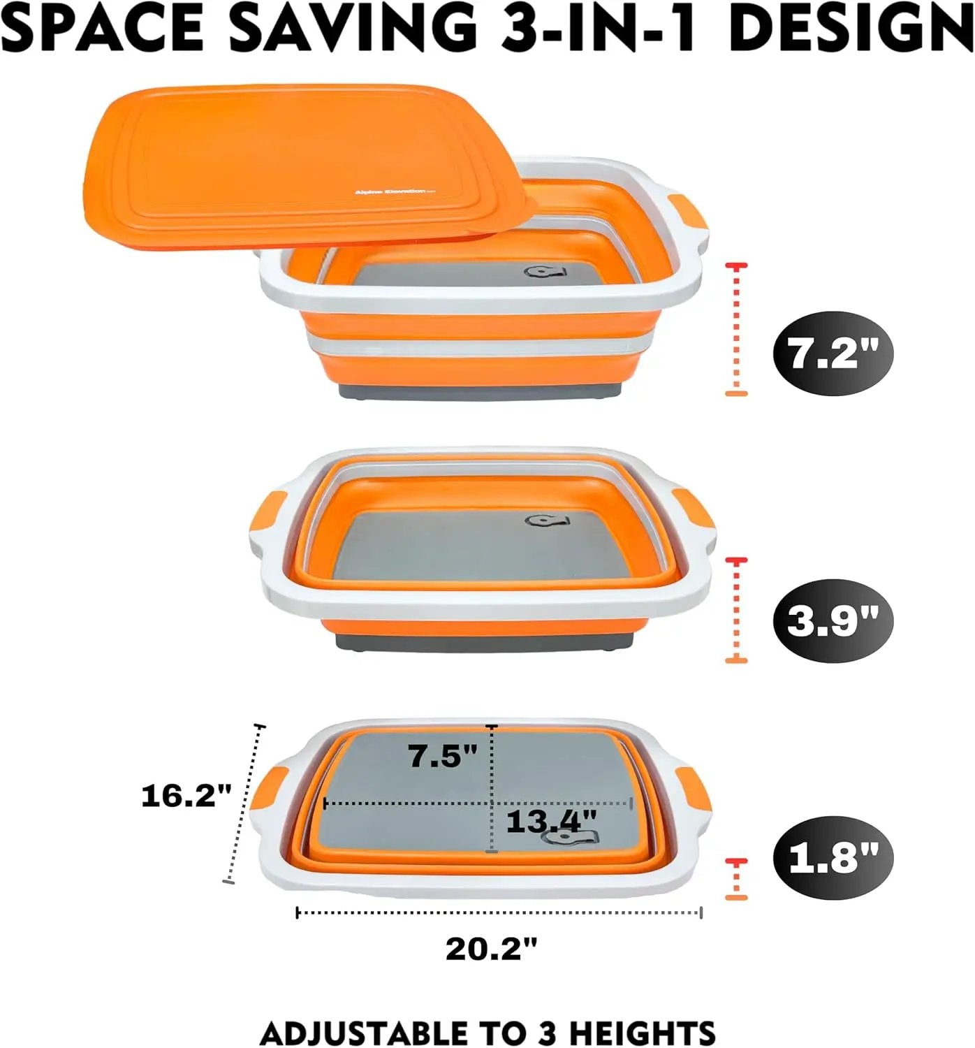 Collapsible X-Large (16L) BBQ Marinating Tub w/Cutting Board | Multipurpose Food-Grade TPE Prep Tub w/Lid | Built-in Colander & Drain Plug - for Camping | Tailgate | Picnic - Bold Orange by GreenHaven Gardens