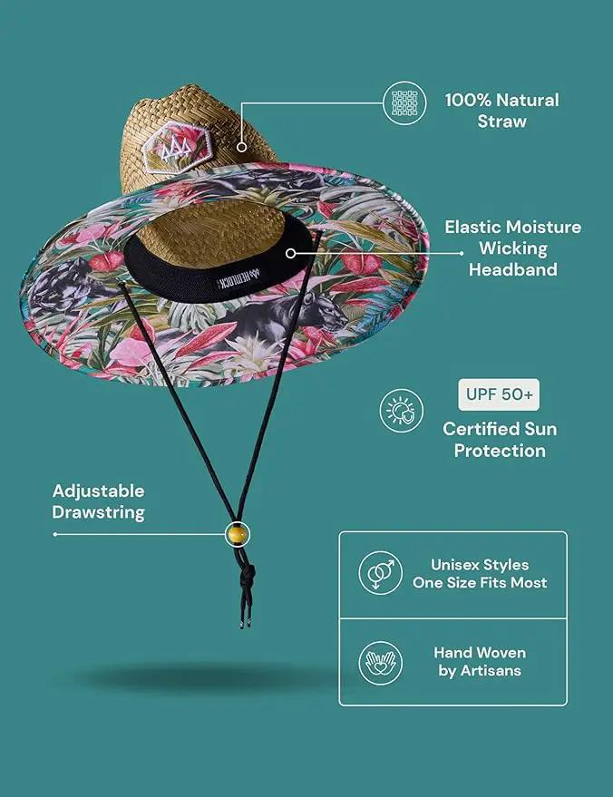Straw Hat for Men & Women | Lifeguard Hat, Beach Hat & Sun Hat | UPF 50+ Wide Brim for Sun Protection | One Size | Hemlock by GreenHaven Gardens