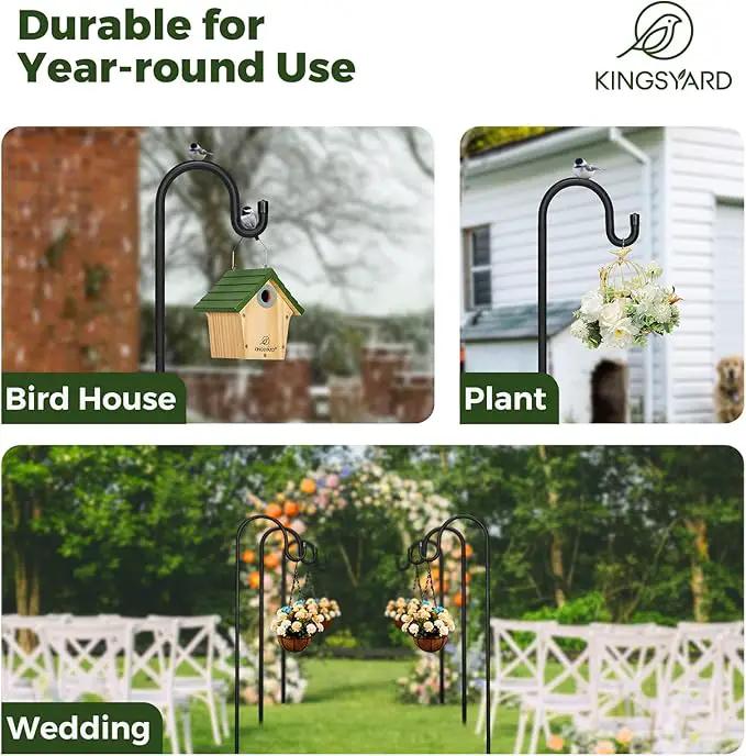Kingsyard Adjustable Shepherd Hooks for Outdoor - 44 INCH Heavy Duty Bird Feeder Pole with 5 Prong Base, Hummingbird Feeder Stand, Garden Plant Baskets, Weddings Decor, Solar Light Lanterns by GreenHaven Gardens