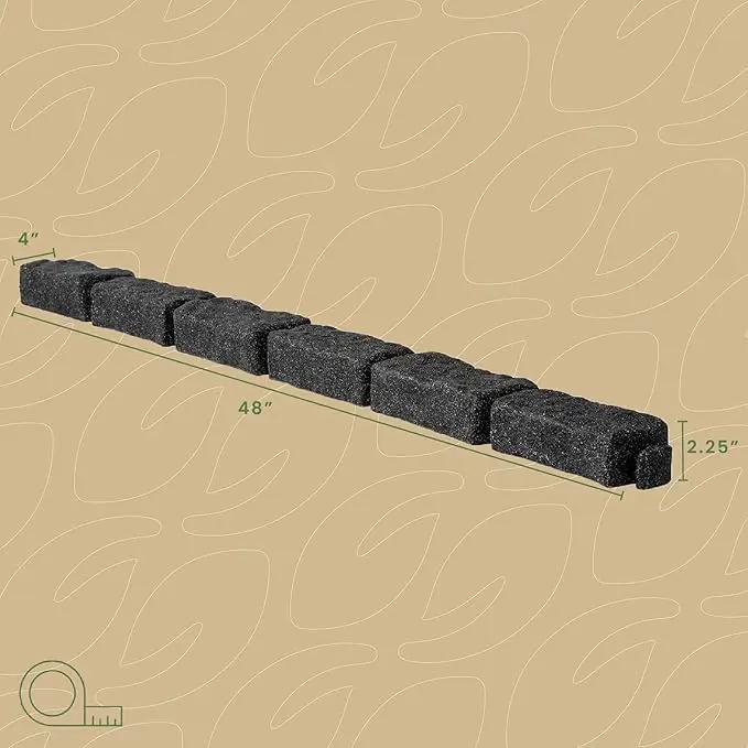 Beuta Landscape Edging | Garden Edging Border | Faux Stone Bricks for Lawn edging, Flower beds, Pathways & Yard Edging– 4 Packs | Each Section Has 6 Bricks 48"L x 4"W x 2.25"H | 12 Spikes |Charcoal by GreenHaven Gardens