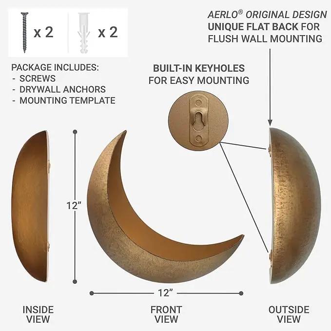 Wall Mounted Metal Moon Planter - Hanging Crescent Pot for Succulents, Air Plants, Cacti - Boho Indoor Outdoor Moon Wall Decor for Bedroom, Bathroom, Living Room, Nursery - Rustic Gold by GreenHaven Gardens