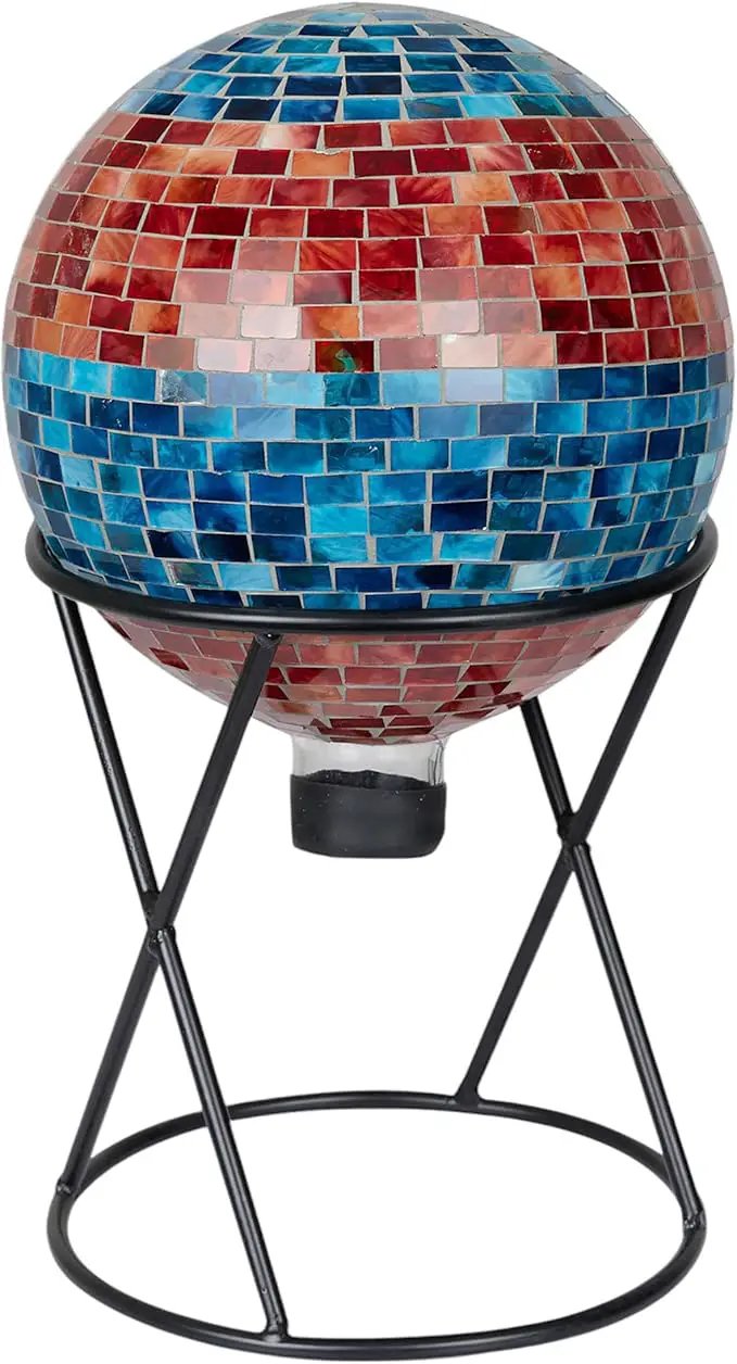 Alpine Corporation HGY292 Striped Mosaic Gazing Globe, Stylish Décor for Garden, Patio, & Lawn, 12" H, Orange and Turquoise by GreenHaven Gardens