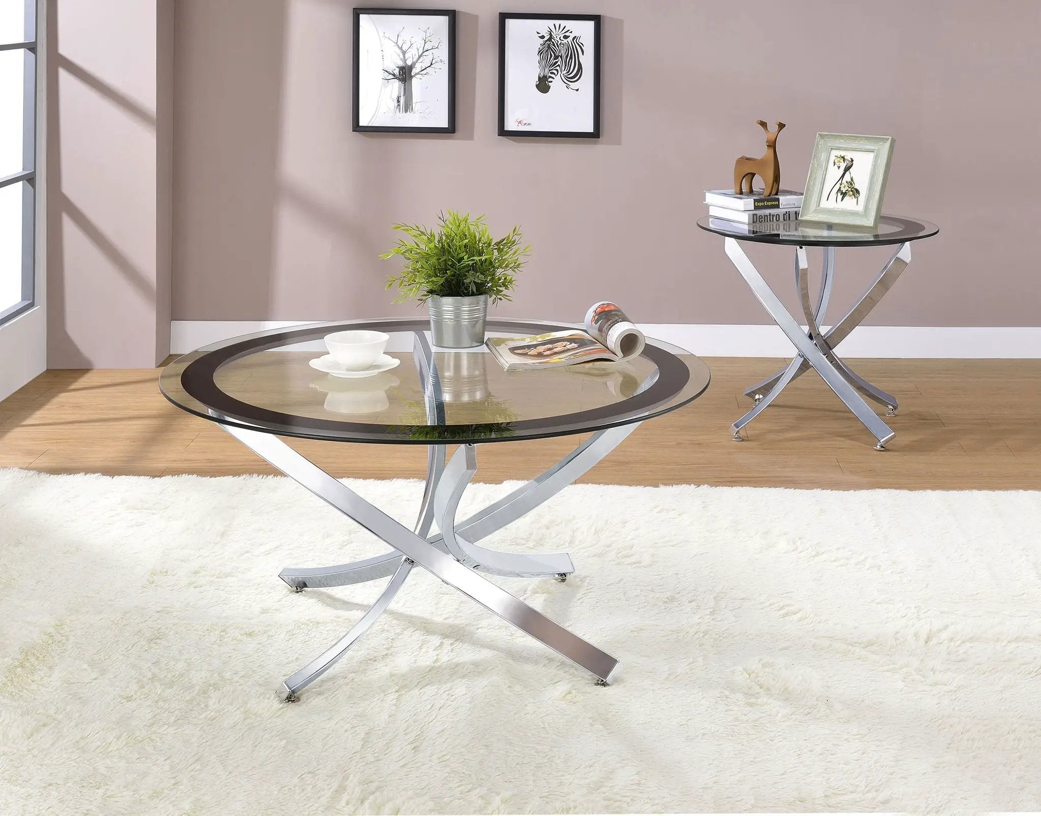 Brooke Round Glass Top Side End Table Metal Base Chrome by Unique Piece Furniture