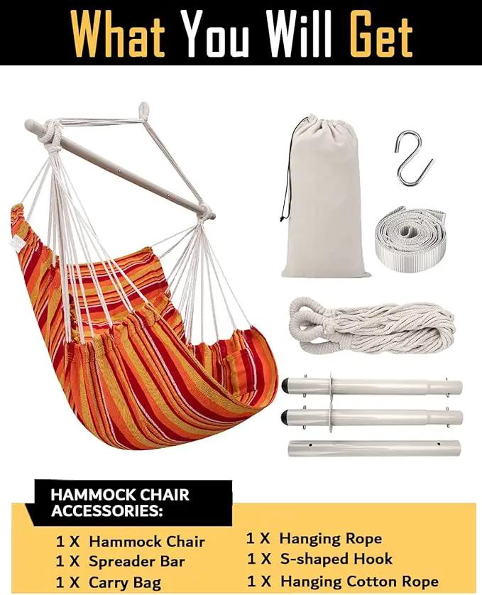 ADVOKAIR Hammock Chair Swing (500 lbs Max) - Hanging Hammock Chair Rope Swing Indoor for Bedroom, Outdoor, Patio, Bedroom, Porch, Deck - Sturdy Steel Bar with Anti-Slip Safety Rings by GreenHaven Gardens