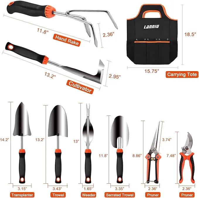 Garden Tool Set, 9 Piece Stainless Steel Heavy Duty Gardening Tool Set, with Non-Slip Rubber Grip, Storage Pocket, Ideal Gardening Gifts for Men by GreenHaven Gardens