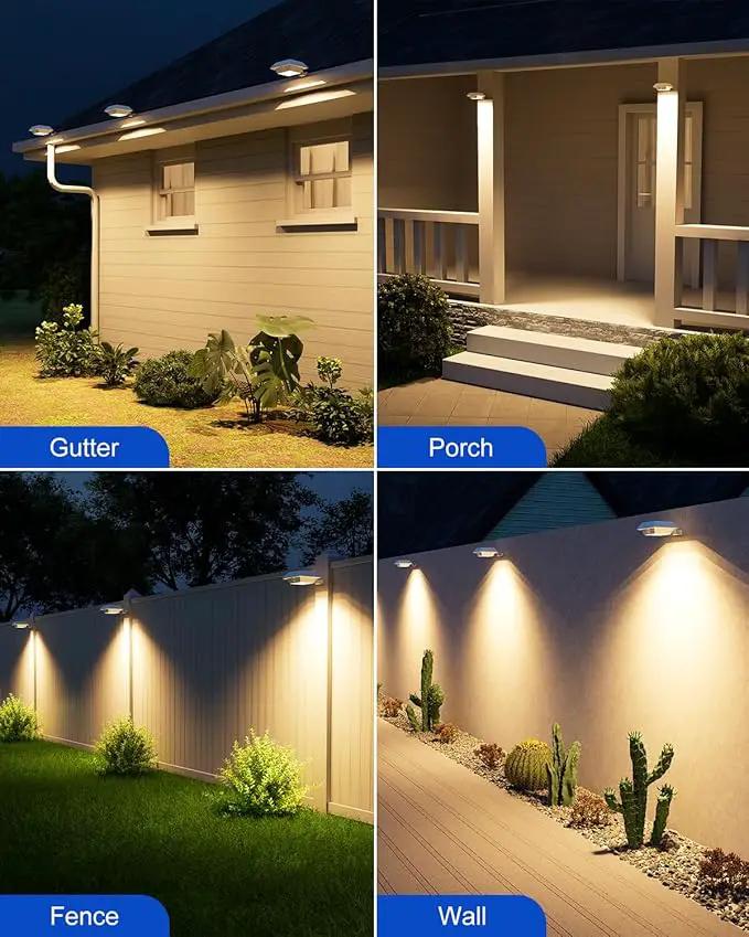 8 Pack Solar Powered Gutter Lights Outdoor Decorative Waterproof 12 LEDs Yard Lamp for Fence, Railing, Outside Wall, Deck, Garden, Path, Backyard, Walkway, Patio, No Drilling Installation (Warm White) by GreenHaven Gardens