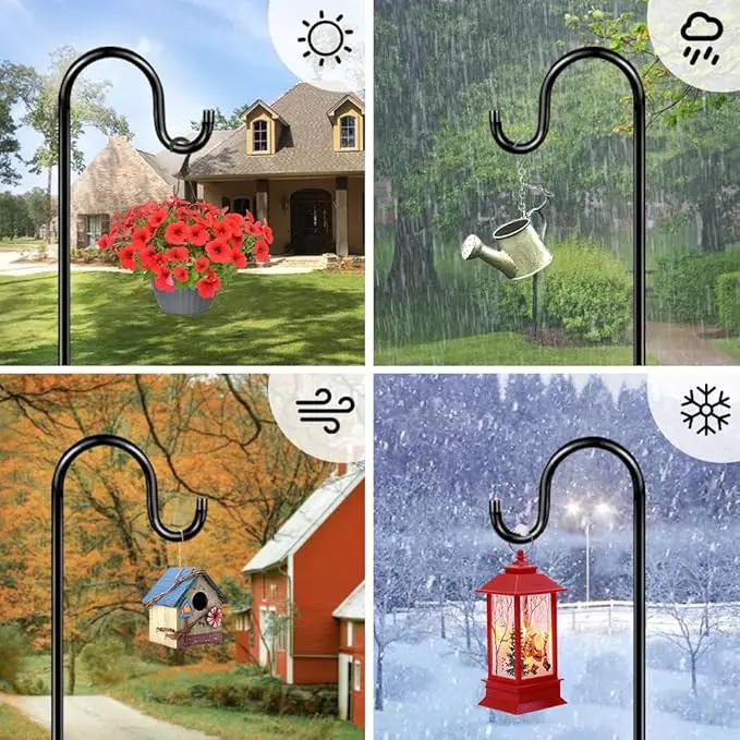 36 Inch Shepherds Hooks for Outdoor, Heavy Duty Bird Feeder Pole with 5 Prong Bases, Garden Hanging Stake for Bird Feeder, Solar Light, Plant Hanger, Wedding Decor, Metal Hanger Hooks, Black, 2 Packs by GreenHaven Gardens