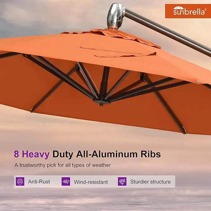 PURPLE LEAF 10FT Cantilever Patio Umbrella with 360-degree Rotation Aluminum Round Outdoor Offset Handing Umbrella for Patio Pool, Burnt Orange by GreenHaven Gardens