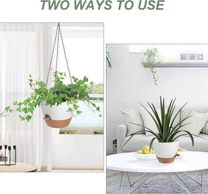 Hanging Planters for Indoor Outdoor Plants, 2 Pack Self Watering Hanging Pot with Drainage Holes & Removable Tray (White, 8'') by GreenHaven Gardens