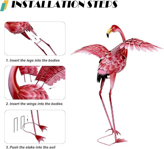 Natelf Pink Flamingo Yard Decorations, Tall Birds Garden Statues and Sculptures, Metal Lawn Art Ornaments for Outdoor Patio Backyard, Set of 2 by GreenHaven Gardens