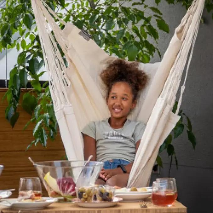 LA SIESTA® - XL King Habana Cotton Hammock Chair & CasaMount - Hanging Chair w/Suspension Kit for Walls Ceilings & Square Beams - Indoor Outdoor Swing Hanging Chair Bedroom Patio Balcony - Latte by GreenHaven Gardens