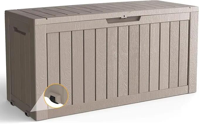 80 Gallon Outdoor Storage Box with Wheels, Waterproof Lockable Resin Deck Box Patio Storage Bin for Pool Accessories Cushion Furniture, Garden Tools, UV-Resistant Outside Delivery Grey by GreenHaven Gardens