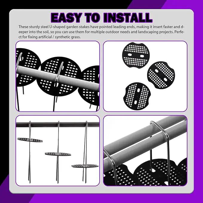 Swpeet 201Pcs U-Shaped Landscape Garden Stakes Staples and Plastic Fixing Gasket with Pick Hook Assortment Kit, Garden Lawn Landscape Staples for Irrigation Hoses, Fixed Fences, Artificial Turf Nails by GreenHaven Gardens