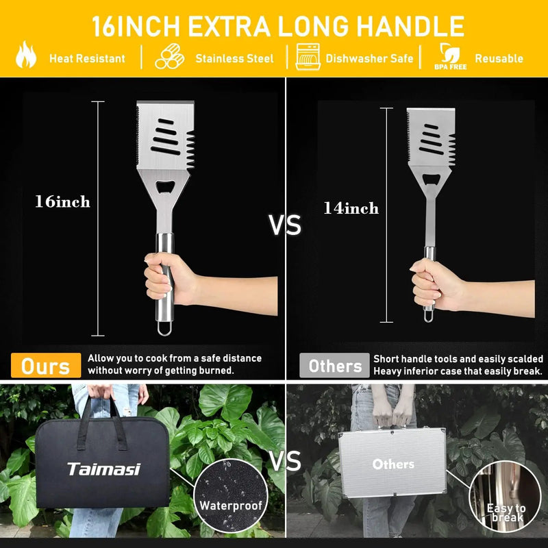34Pcs Grill Accessories Grilling Gifts for Men, 16 Inches Heavy Duty BBQ Accessories, Stainless Steel BBQ Tools with Thermometer, Grill Mats for Backyard, BBQ Set for Men Women by GreenHaven Gardens