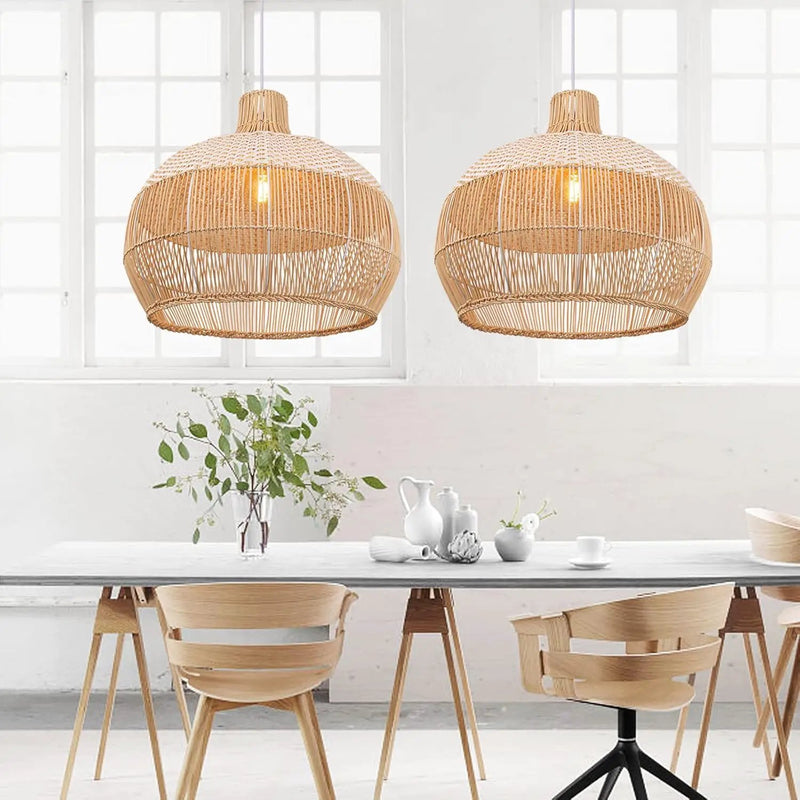 Arturesthome 1 Light White Rattan Pendant Light for Kitchen Island Sink,19.6" Wicker Chandelier, Handmade Woven Hanging Ceiling Light Lampshade by GreenHaven Gardens