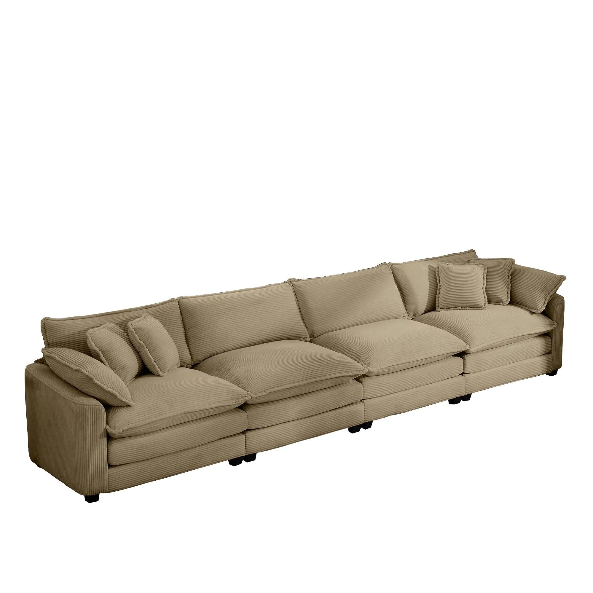 Modern Upholstered 4 Seater Fabric Sofa With Arm And Throw Pillows by HouseOfZazla