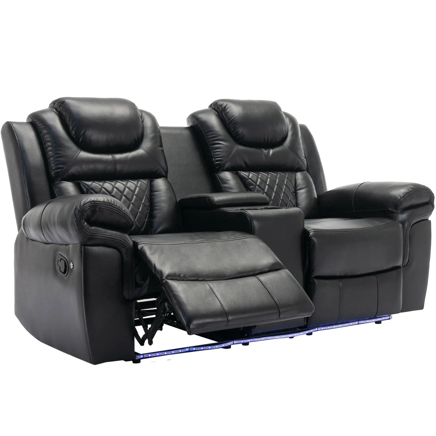 3 Pieces Recliner Sofa Sets Home Theater Seating Manual Recliner Chair With Center Console And LED Light Strip For Living Room by HouseOfZazla