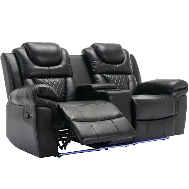 3 Pieces Recliner Sofa Sets Home Theater Seating Manual Recliner Chair With Center Console And LED Light Strip For Living Room by HouseOfZazla