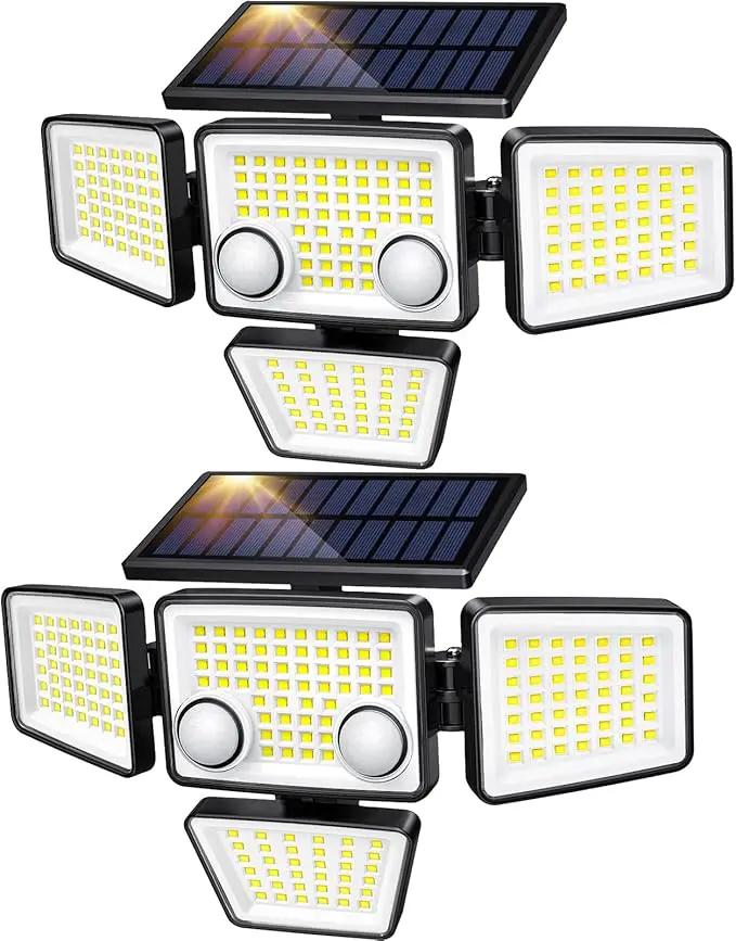 Solar Outdoor Lights - 3000LM 188 LED Motion Sensor Outdoor Lights, 4 Heads Security Light,IP65 Waterproof, Easy Install,270°Wide Angle Flood Wall Light with 3 Modes for Backyard Yard (2 Pack) by GreenHaven Gardens