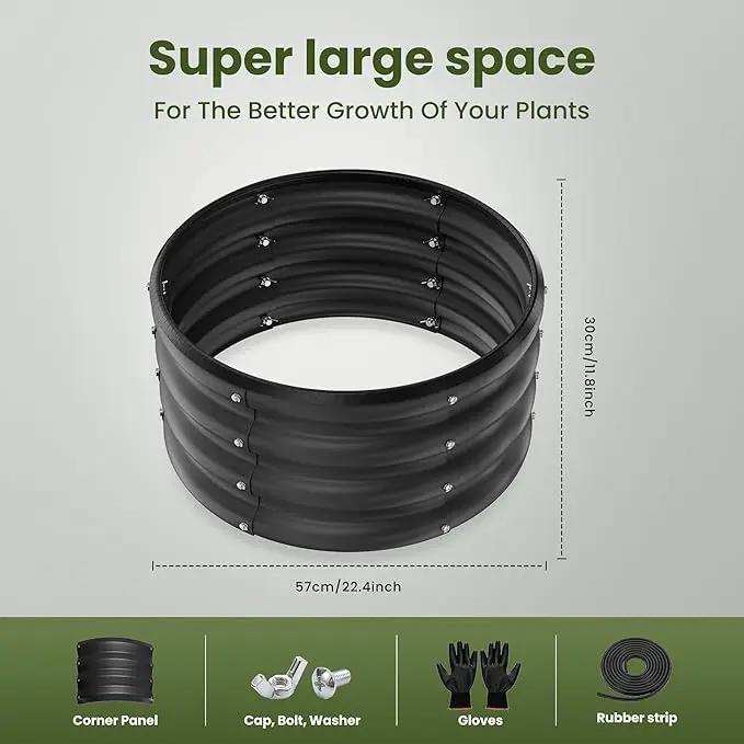 ZXZYHFTY Round Galvanized Raised Garden Bed kit,Black Outdoor Garden Raised Planter Box, Round Large Metal Raised Garden Beds for Vegetable 2 * 2 * 1ft 1 Pack by GreenHaven Gardens