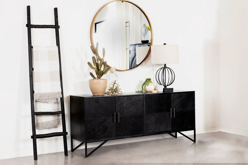 Riddell 4-door Wood Reeding Accent Cabinet Matte Black by Unique Piece Furniture