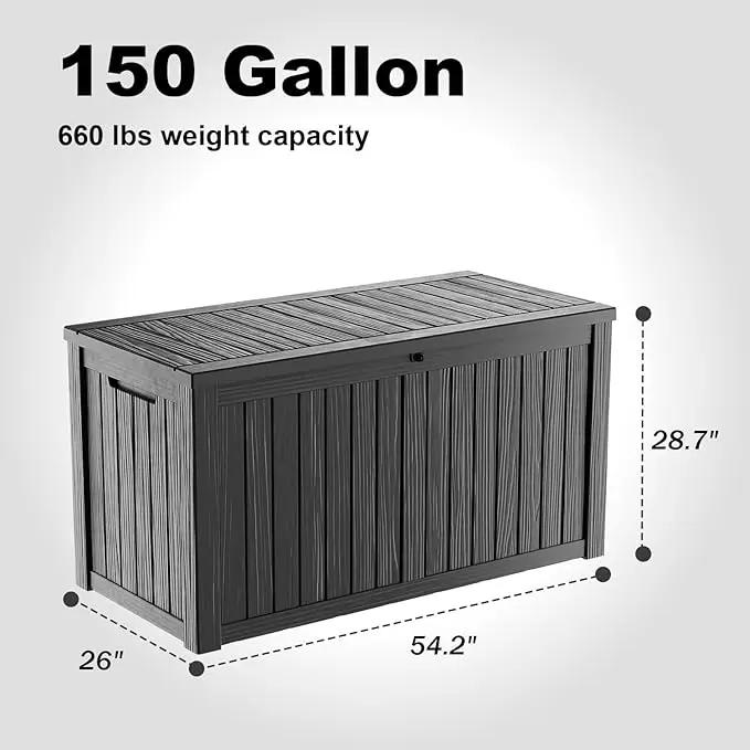 DRATO 150 Gallon Outdoor Storage Box, Large Waterproof Deck Box, Lockable Resin Storage Container with Reinforced Support for Patio Cushions, Garden Tools, UV-Resistant Outdoor Chest（Black） by GreenHaven Gardens