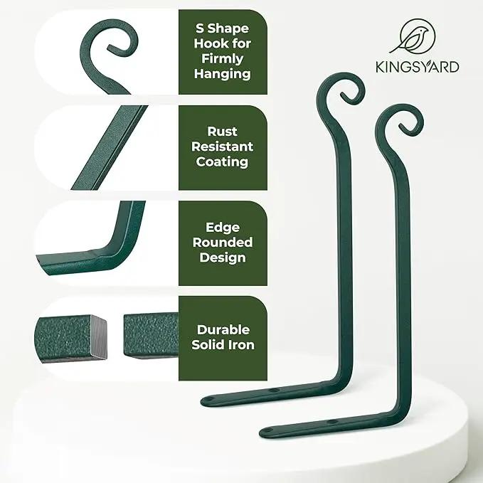 Kingsyard 2-Pack Wall Plant Hanger Outdoor - Heavy Duty Metal Hanging Bracket Hooks for Hanging Plant Bird Feeders Lanterns Wind Chimes Outdoor & Indoor, 15-Inch/Green by GreenHaven Gardens