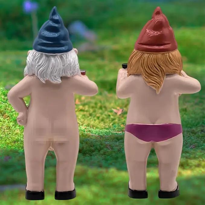 MINICAR 8'' H Gag Gnomes Statues Garden Outdoor Decor, Funny Dwarf Sculptures Yard Lawn Decorations, Naughty Gifts for Women Men, Set of 2 by GreenHaven Gardens