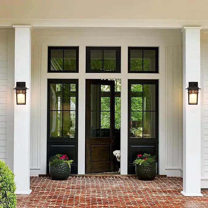 Outdoor Wall Lantern, Exterior Lighting Fixtures Wall Mount, 2 Pack Black Outdoor Sconce with Seeded Glass, Exterior Porch/Patio Lights for House Front Door Garage by GreenHaven Gardens