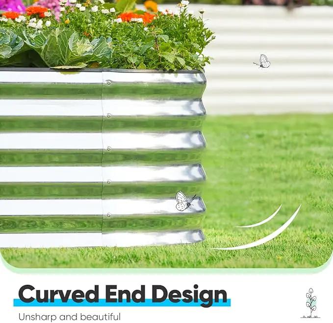 Quictent Raised Garden Bed Kit Oval Galvanized Metal Planter Box Tall for Vegetables Outdoor Backyard, Rubber Strip Edging Included, Silver 6x3x1.5 ft by GreenHaven Gardens