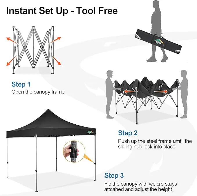 COBIZI 10x10 Pop Up Canopy Tent 10x10 Easy up Canopy, Heavy Duty Outdoor Canopy UPF 50+ All Weather Waterproof Instant Party Tents for Parties Gazebo with Handbag, Black(Windproof Upgraded) by GreenHaven Gardens