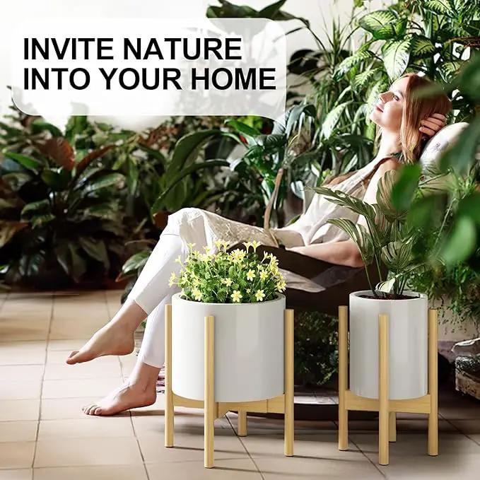 MUDEELA Adjustable Plant Stand Indoor, Bamboo Plant Stand 8 to 12 Inches, Single Floor Plant Stand for Indoor Plants, Bamboo Natural Planter Stand for Indoor Plants, Pot Plant Not Included by GreenHaven Gardens