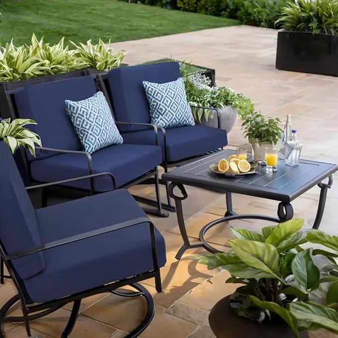 Favoyard Outdoor Deep Seat Cushion Set, 19 x 19 Inch Rainproof & 3-Year Fade Resistant Patio Furniture Cushions, Removable Seat Bottom & Back Cushion Covers with Ties for Chair, Sofa, Couch, Blue by GreenHaven Gardens