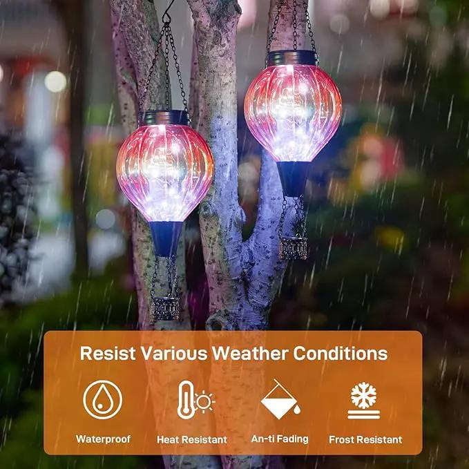 2PC Hot Air Balloon Solar Lantern Outdoor Waterproof, Gradient Orange Glass Balloon Lantern Lights, Hanging Solar Lights for Outside Patio Garden Tree Porch Yard Gift for Women Mom by GreenHaven Gardens